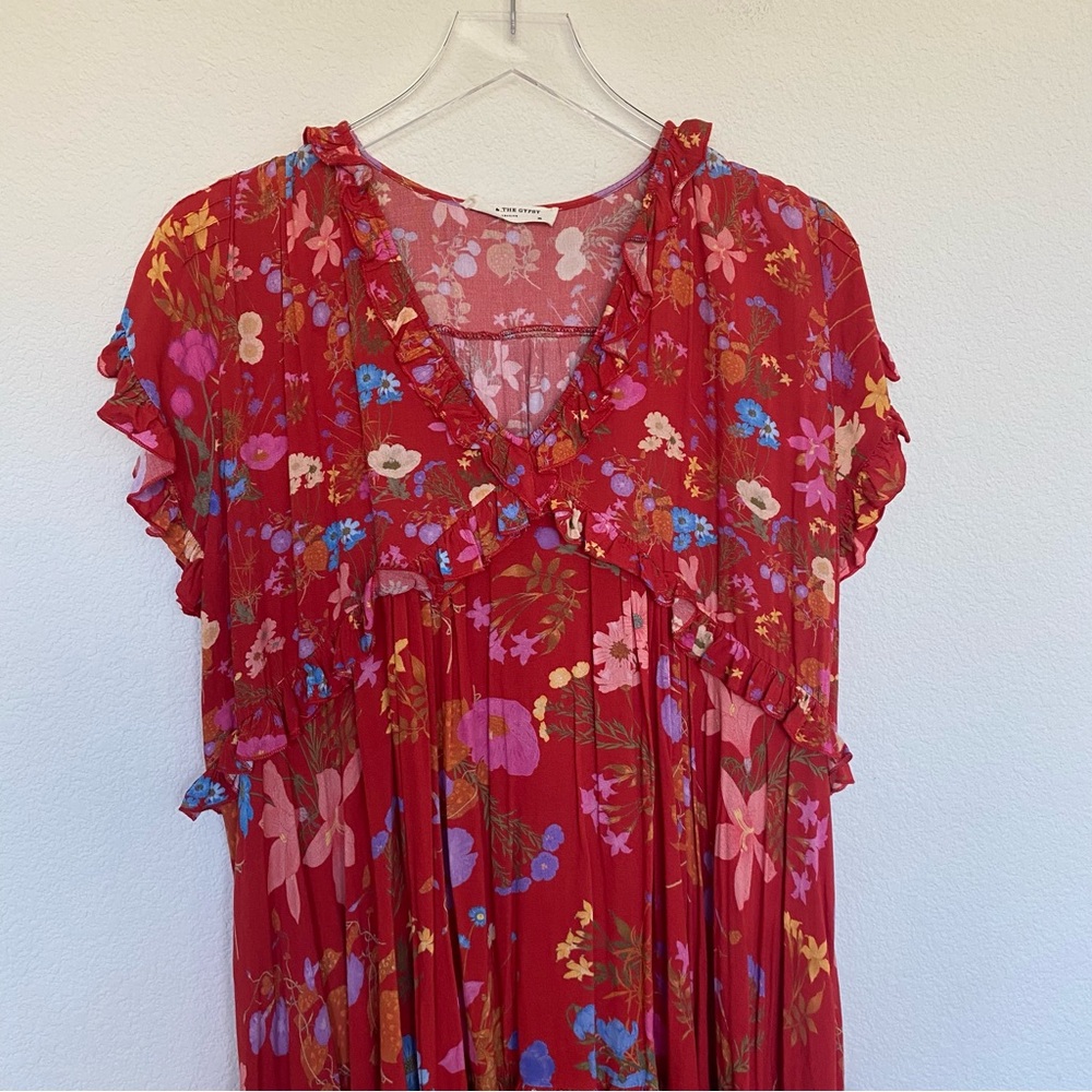 NWOT SPELL & THE GYPSY Free People Exclusive Wild Bloom Gown Crimson Cherry Red - Picture 6 of 12